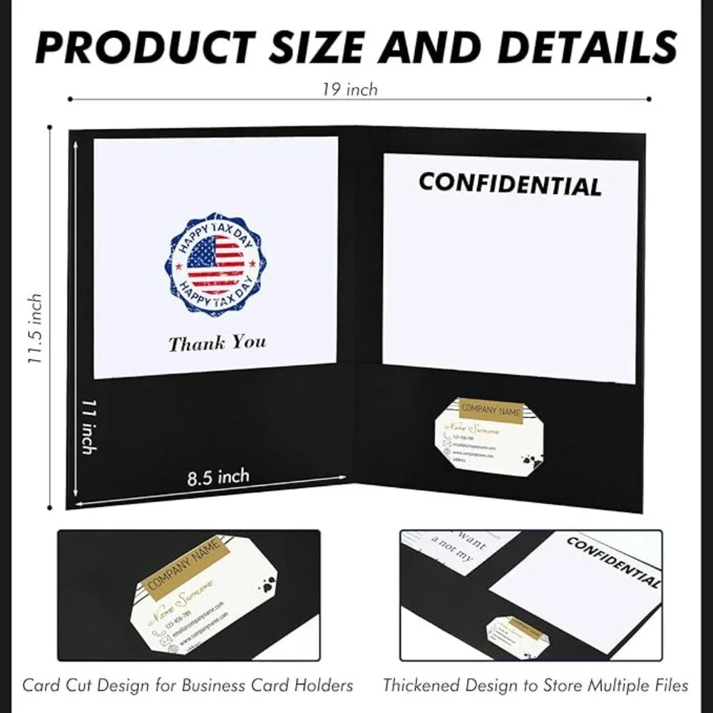 50 Pcs Tax Return Folders Bulk, Two Pocket Folders Gold Printed Label NEW CL-103
